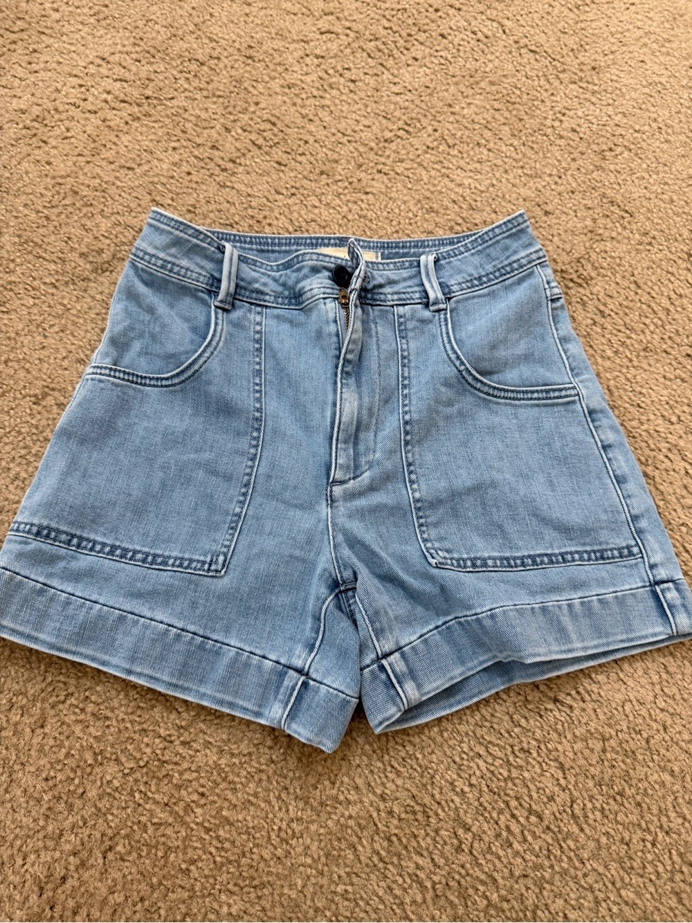 Madewell Light Wash Denim High-Rise Patch Pocket Shorts